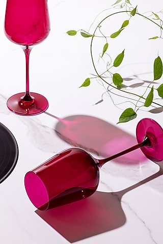 All feels Pink Magenta Lead- Free Crystalline Handcrafted Wine Glass Set by Rayt Glassware