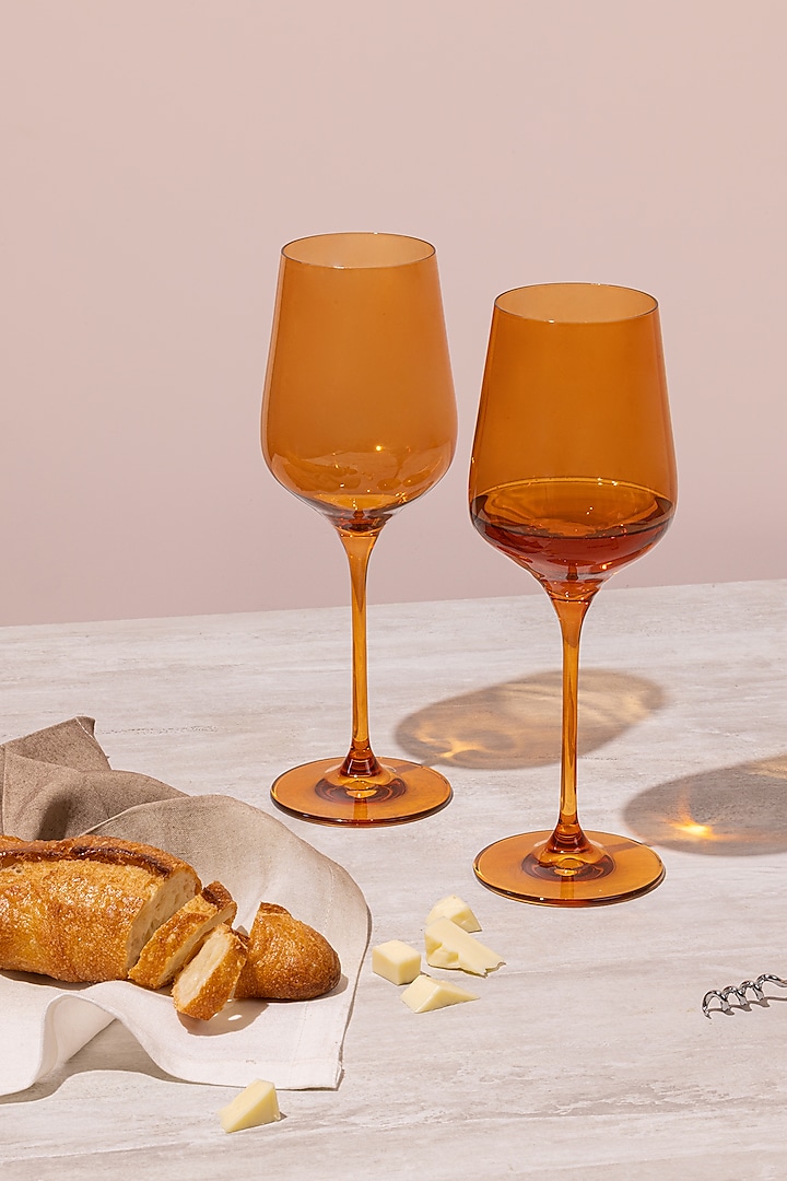 Sundowner Orange Lead- Free Crystalline Handcrafted Wine Glass Set by Rayt Glassware