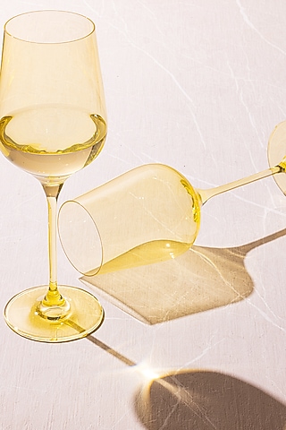 Summer Yellow Lead-Free Crystalline Handcrafted Wine Glass Set by Rayt Glassware