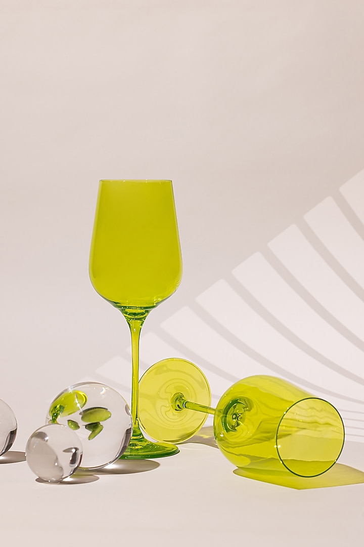 Popsicle Green Lead-Free Crystalline Handcrafted Wine Glass Set by Rayt Glassware