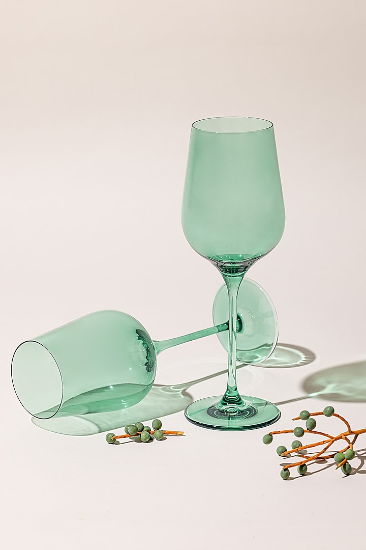 Nature Green Lead-Free Crystalline Handcrafted Wine Glass Set by Rayt Glassware
