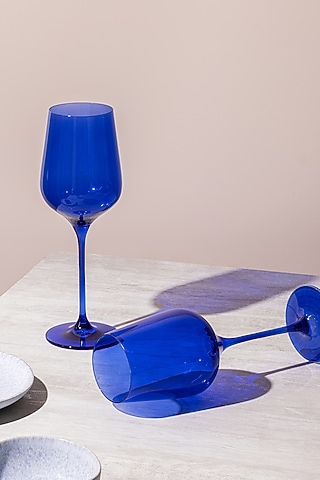 Midnight Sky Dark Blue Lead-Free Crystalline Handcrafted Wine Glass Set by Rayt Glassware