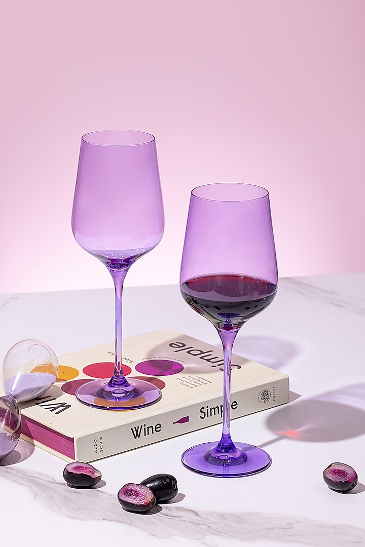 Serendipity Lilac Lead-Free Crystalline Handcrafted Wine Glass Set by Rayt Glassware