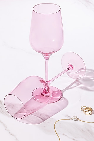 Peonies Pink Lead-Free Crystalline Handcrafted Wine Glass Set by Rayt Glassware
