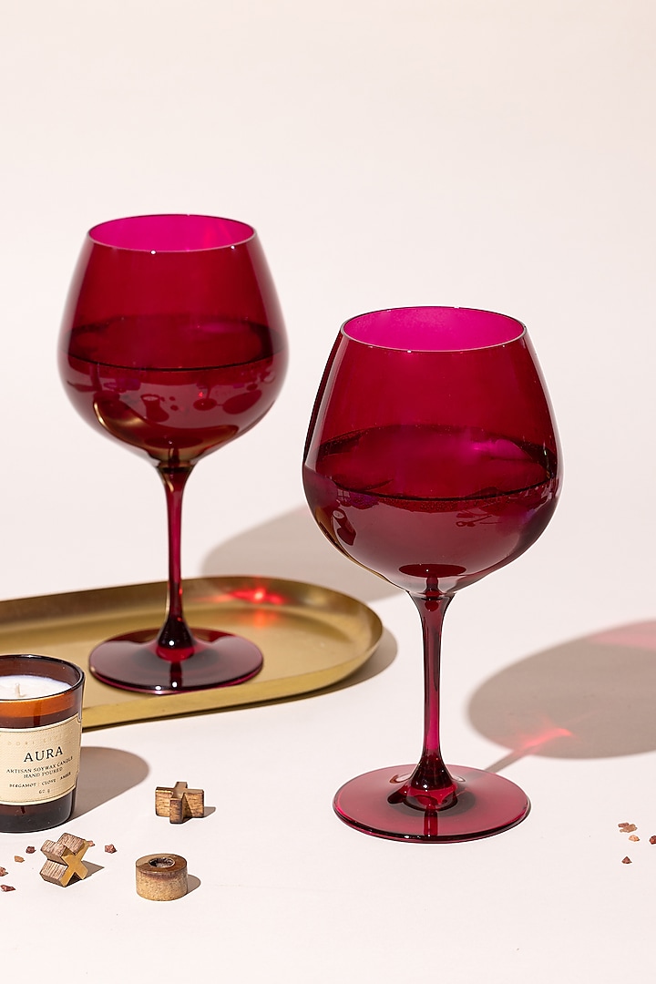 All Feels Pink Magenta Lead-Free Crystalline Handcrafted Gin Goblet Set by Rayt Glassware