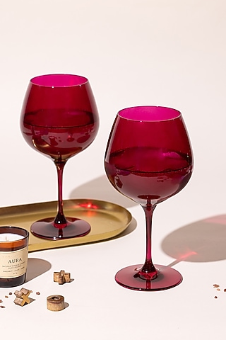 All Feels Pink Magenta Lead-Free Crystalline Handcrafted Gin Goblet Set by Rayt Glassware