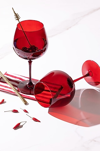 Santa Red Lead-Free Crystalline Handcrafted Gin Goblet Set by Rayt Glassware