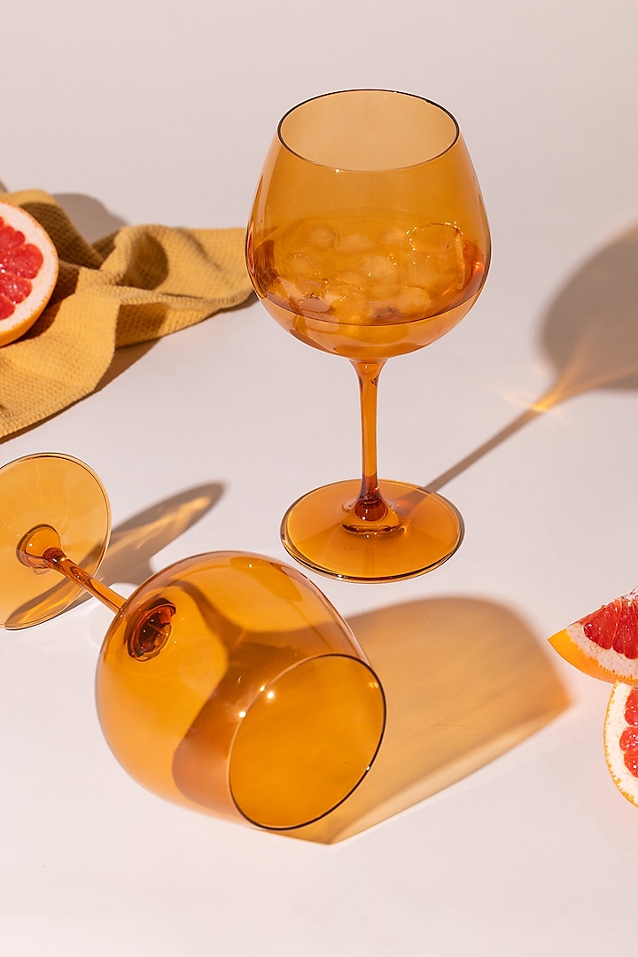 Sundowner Orange Lead-Free Crystalline Handcrafted Gin Goblet Set by Rayt Glassware