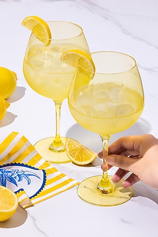 Summer Yellow Lead-Free Crystalline Handcrafted Gin Goblet Set by Rayt Glassware