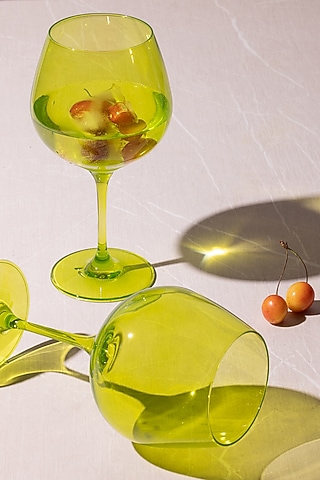 Popsicle Green Lead-Free Crystalline Handcrafted Gin Goblet Set by Rayt Glassware