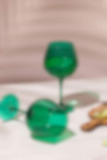Emerald Green Lead-Free Crystalline Handcrafted Gin Goblet Set by Rayt Glassware