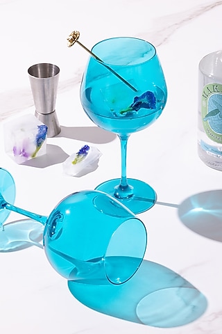 Beach Blue Lead-Free Crystalline Handcrafted Gin Goblet Set by Rayt Glassware