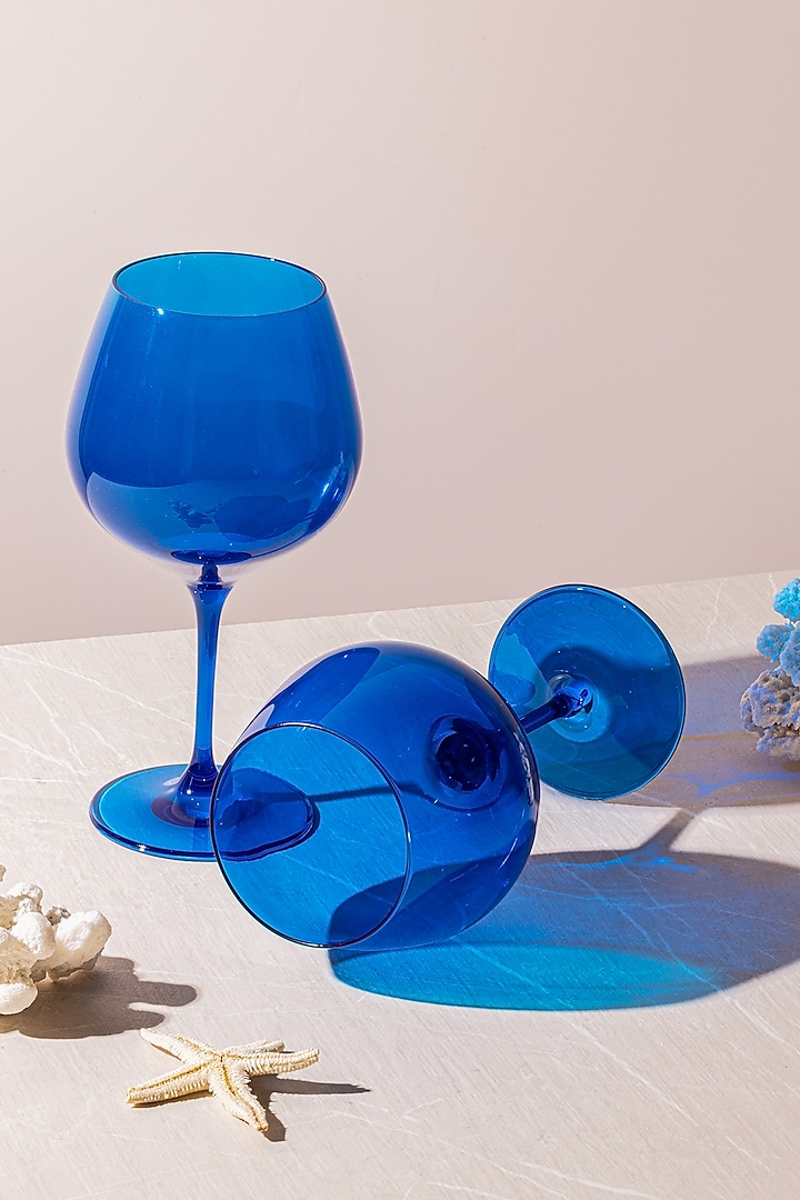 Vacation Blue Lead-Free Crystalline Handcrafted Gin Goblet Set by Rayt Glassware