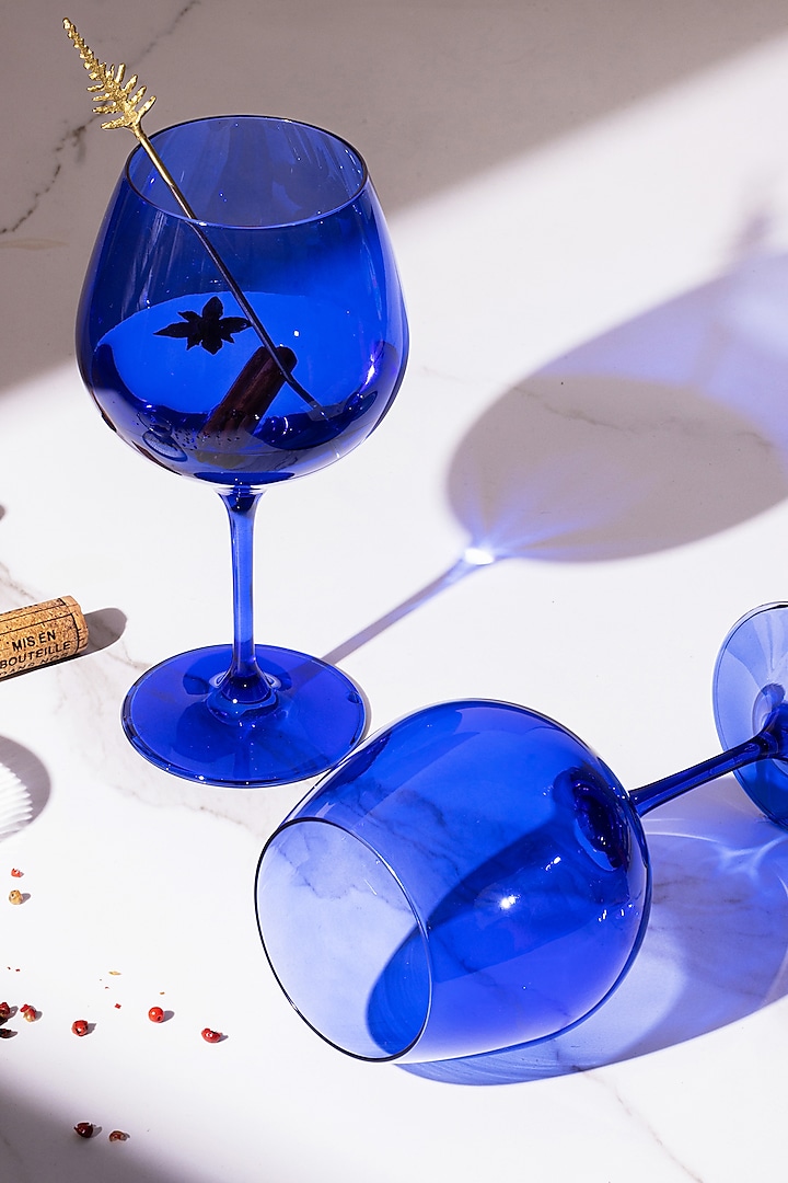 Midnight Sky Dark Blue Lead-Free Crystalline Handcrafted Gin Goblet Set by Rayt Glassware