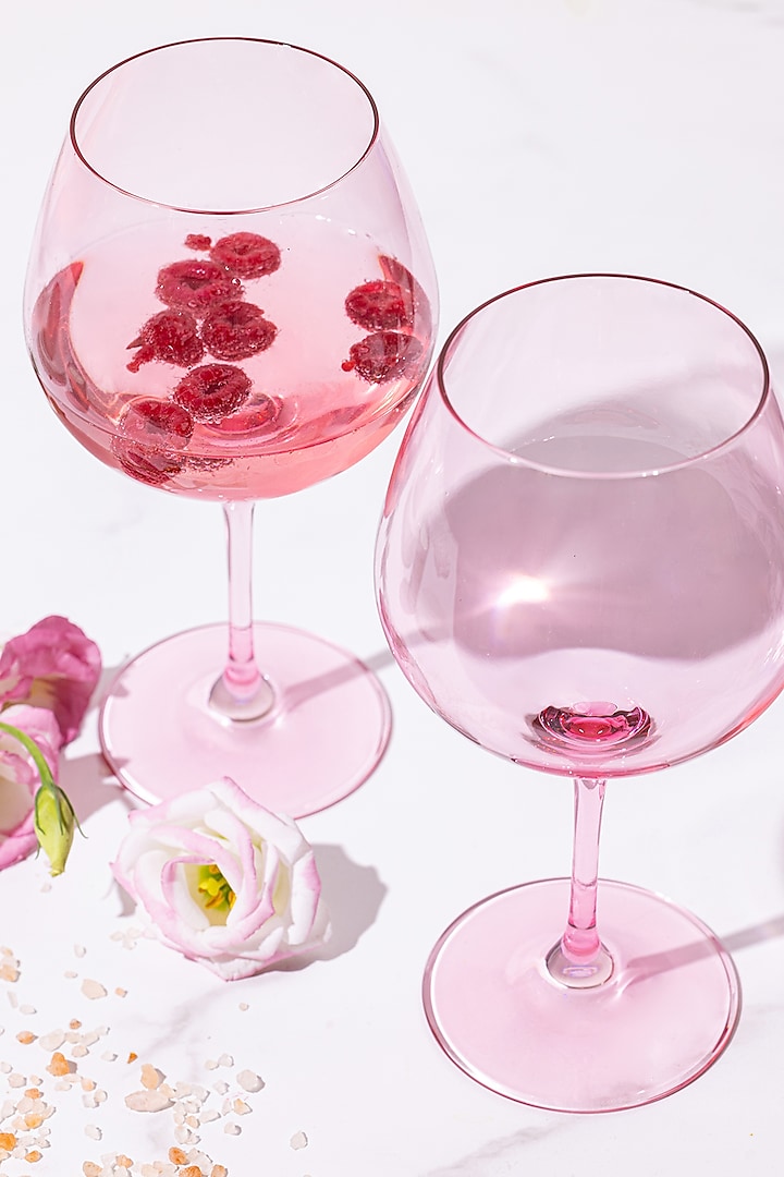 Peonies Pink Lead-Free Crystalline Handcrafted Gin Goblet Set by Rayt Glassware