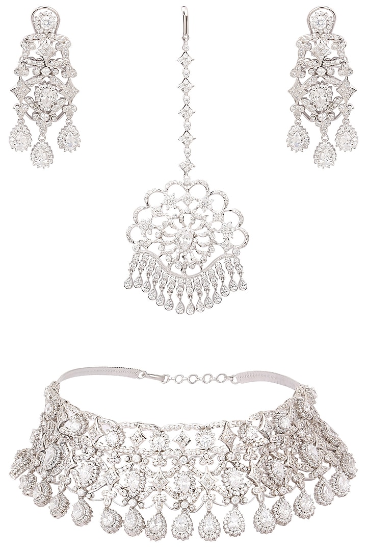 Silver platinum plated swarovski choker necklace available only at Pernia's Pop Up Shop.
