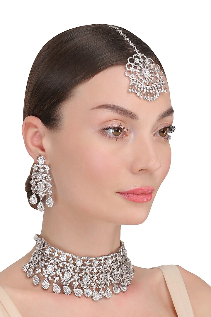 Silver platinum plated swarovski choker necklace available only at Pernia's Pop Up Shop.