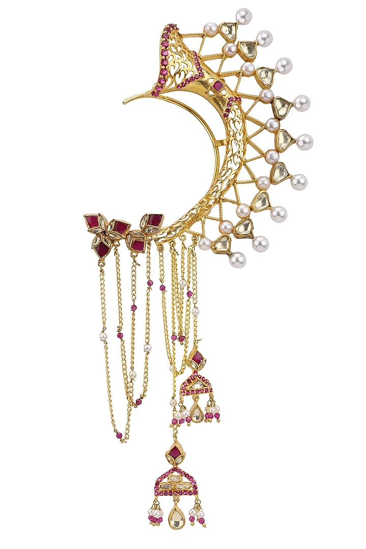 Gold plated lotus stud ear cuffs set available only at Pernia's Pop Up Shop.