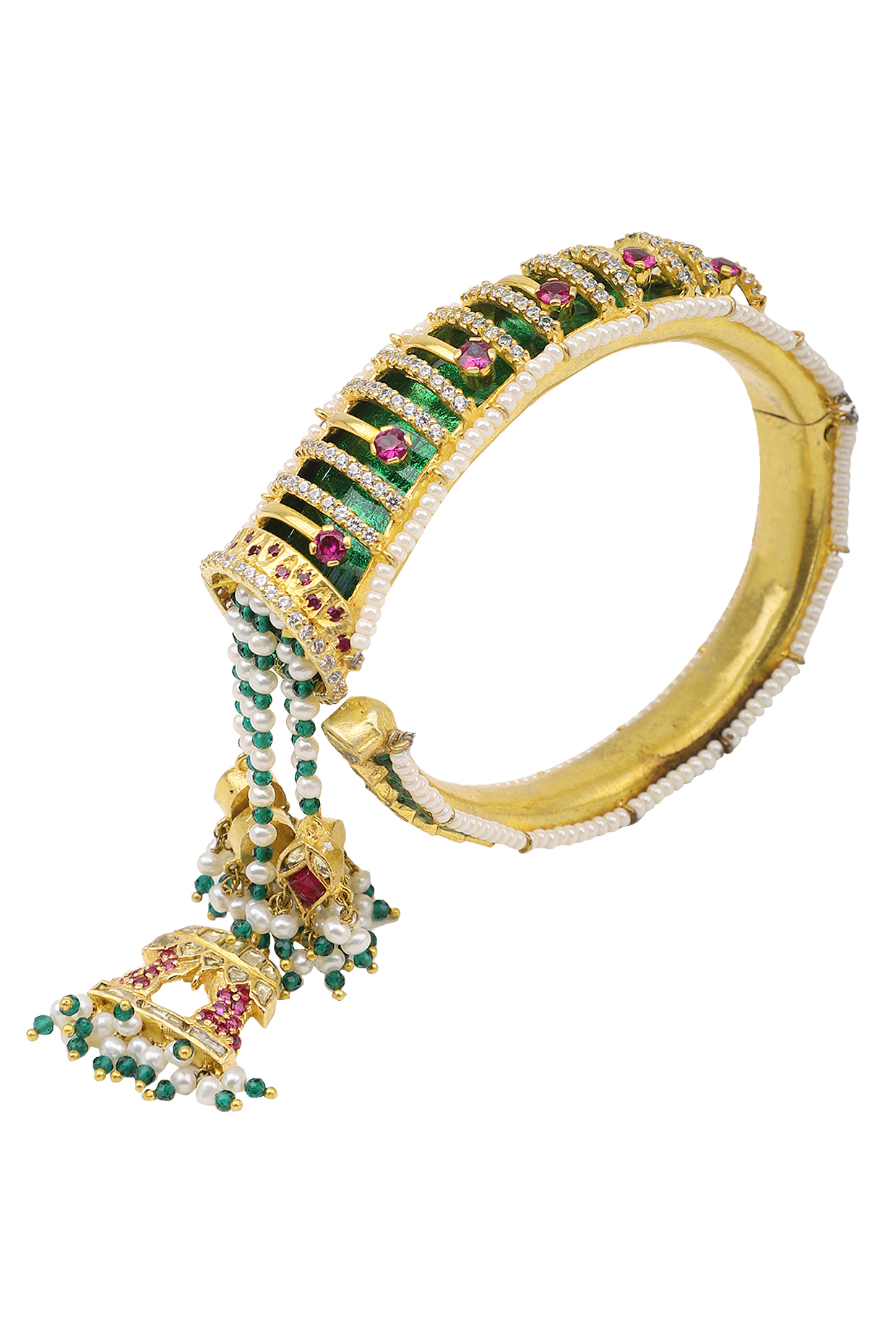 Gold Plated Green Enamel Bracelet by Raabta By Rahul