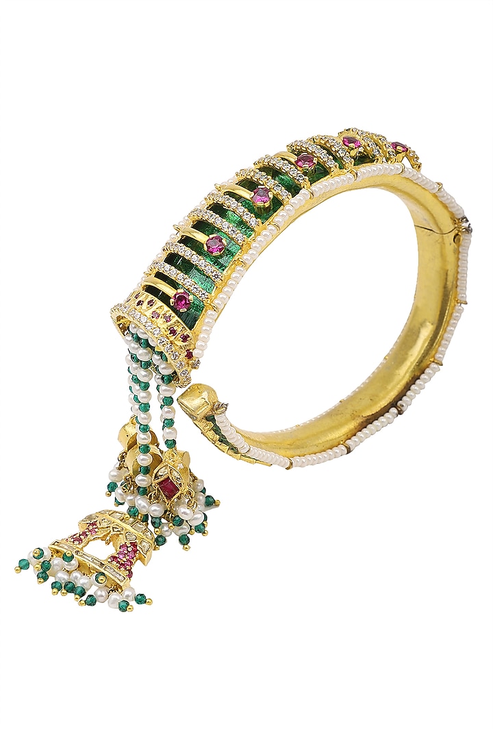 Gold Plated Green Enamel Bracelet by Raabta By Rahul