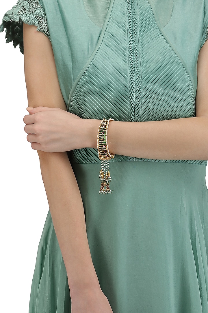 Gold Plated Green Enamel Bracelet by Raabta By Rahul
