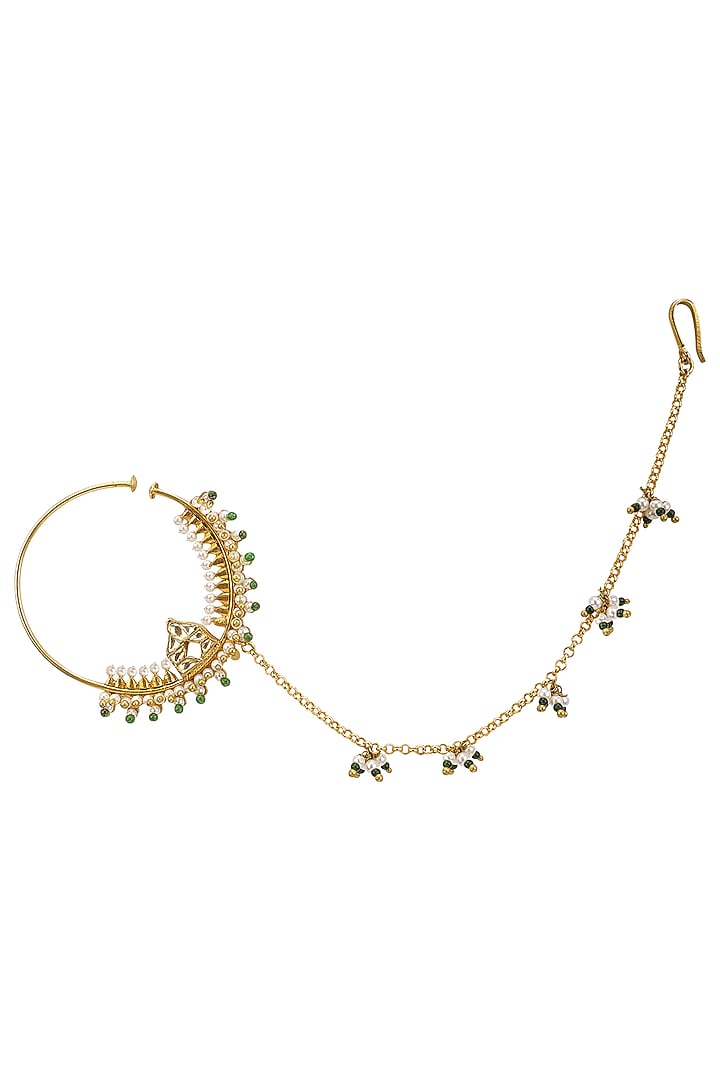 Gold plated green beads and pearls nose ring set available only at Pernia's Pop Up Shop.