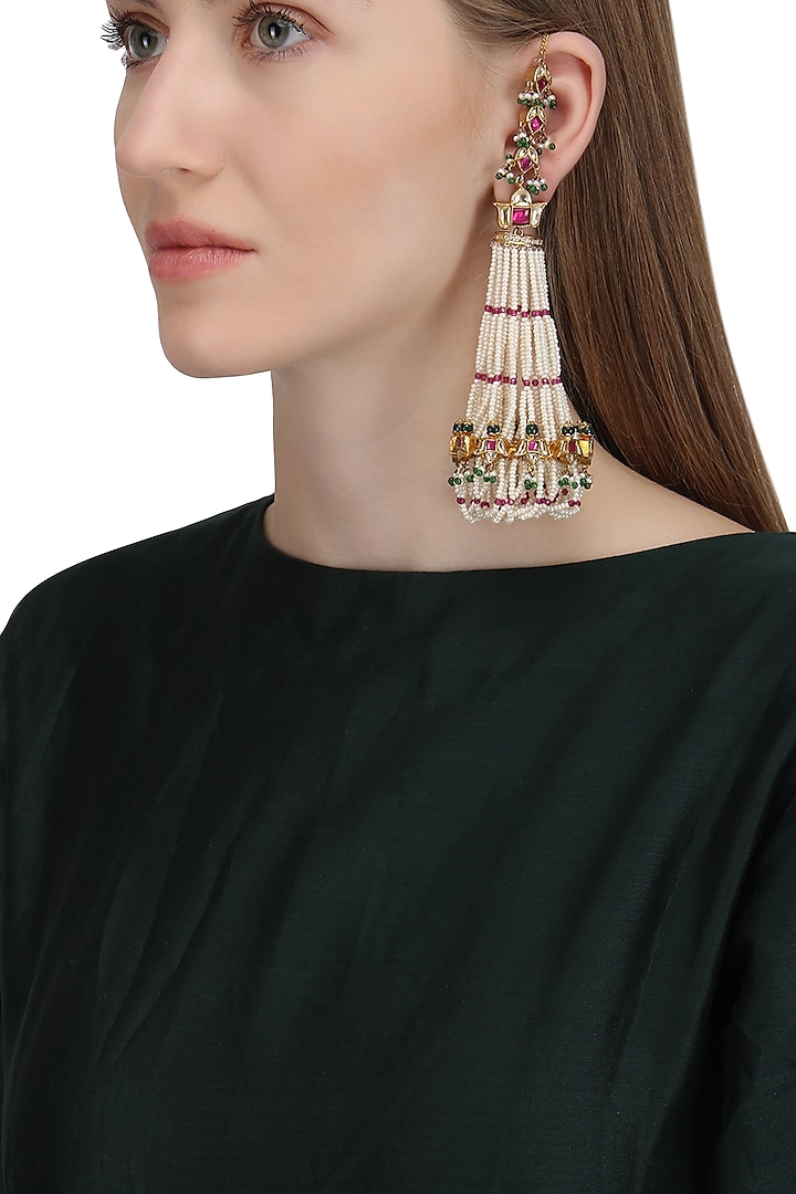 Gold Plated Mogra and Lotus Jhoomar Earrings by Raabta By Rahul