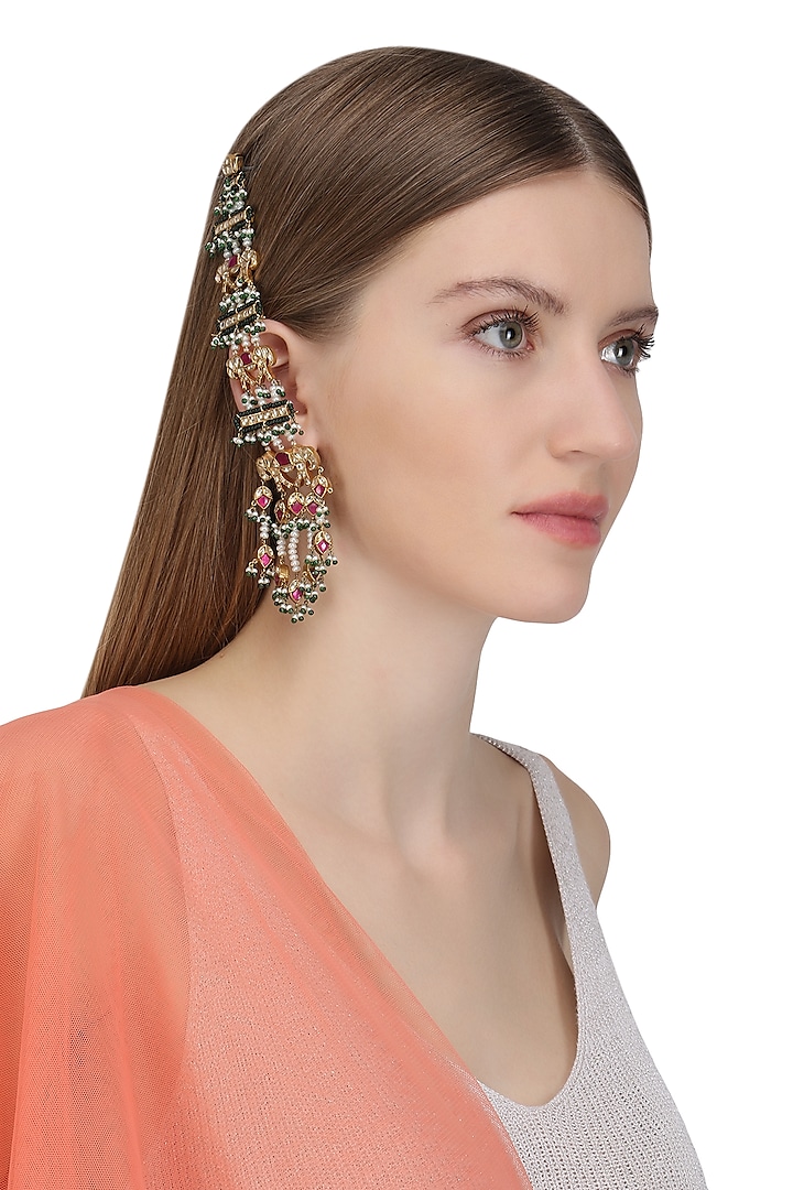 Gold Plated Royal Elephant Motif Suspended Earrings by Raabta By Rahul