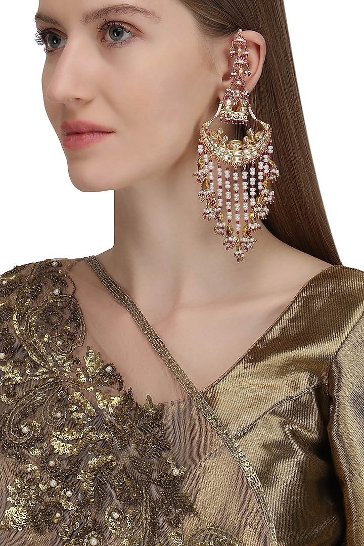 Gold Plated Palki Chaandbali Earrings by Raabta By Rahul