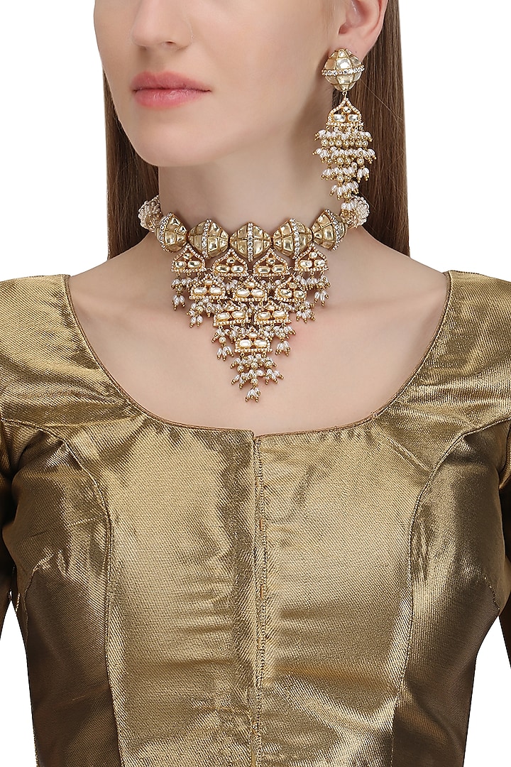 Gold Plated Damru Motif Choker Necklace by Raabta By Rahul