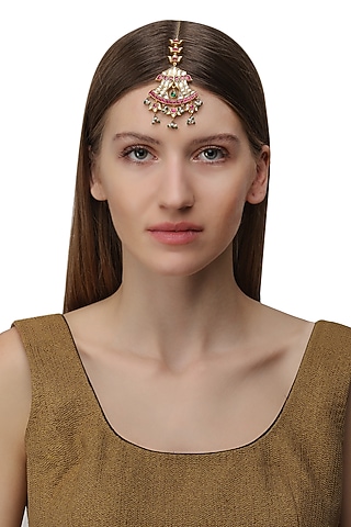 Gold Plated Palki Semi-Precious Stones Maang Tikka by Raabta By Rahul