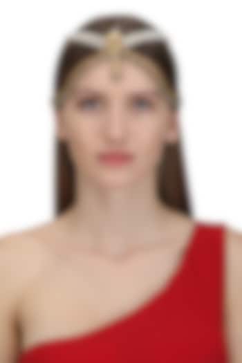 Gold plated palki beaded matha patti set available only at Pernia's Pop Up Shop.