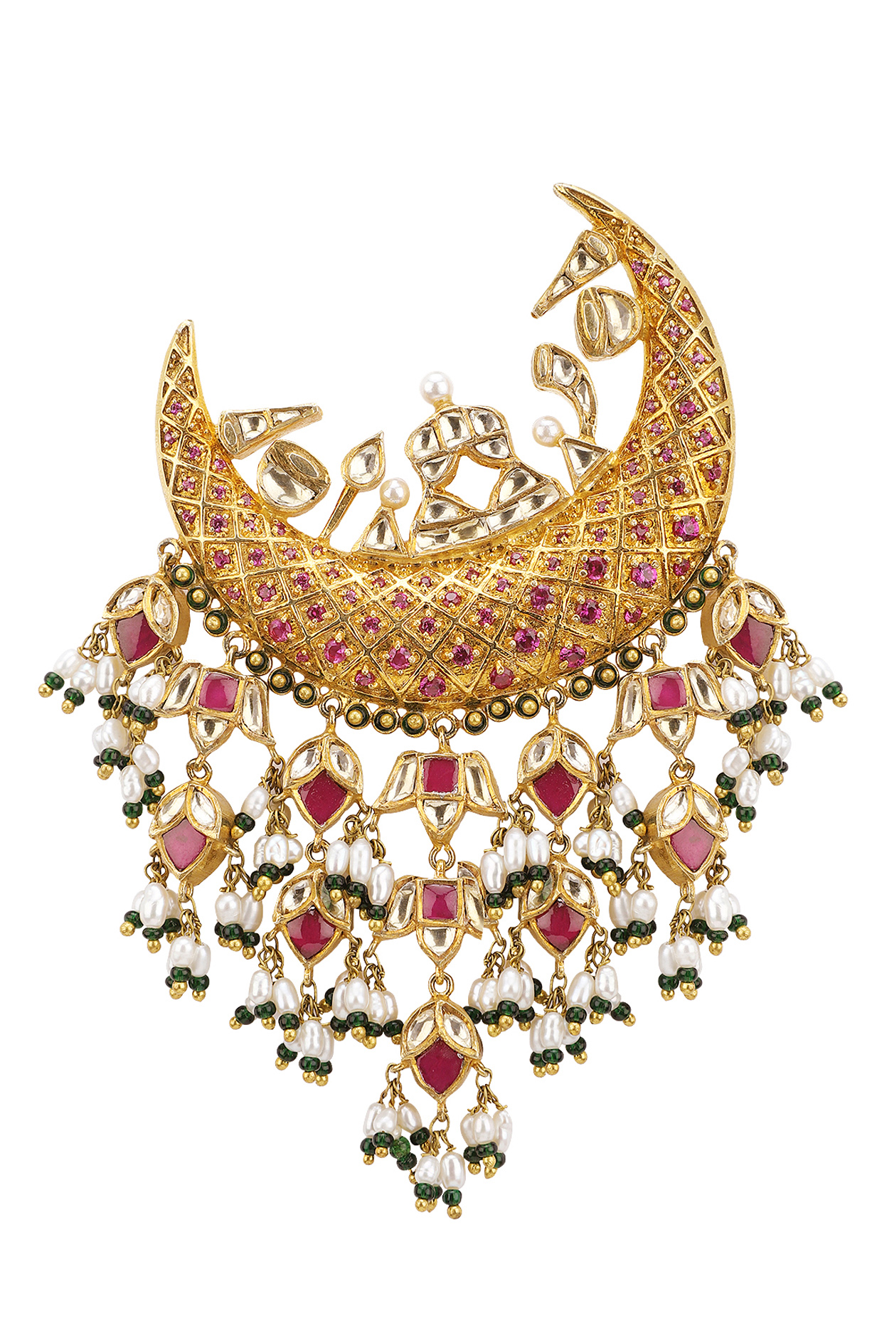 Gold Plated Semi Precious Stones Crescent Passa by Raabta By Rahul