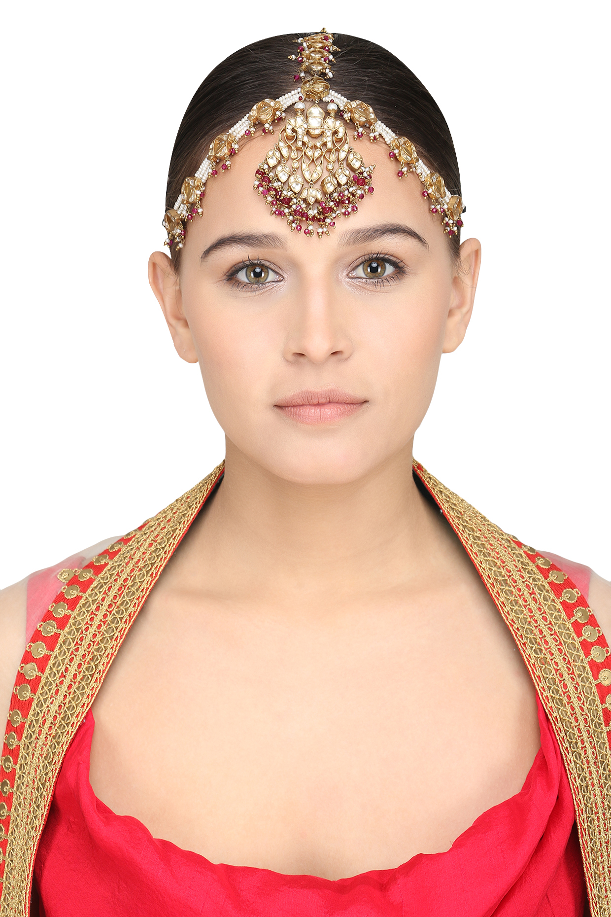 Gold Plated Kundan and Pearls Matha Patti by Raabta By Rahul