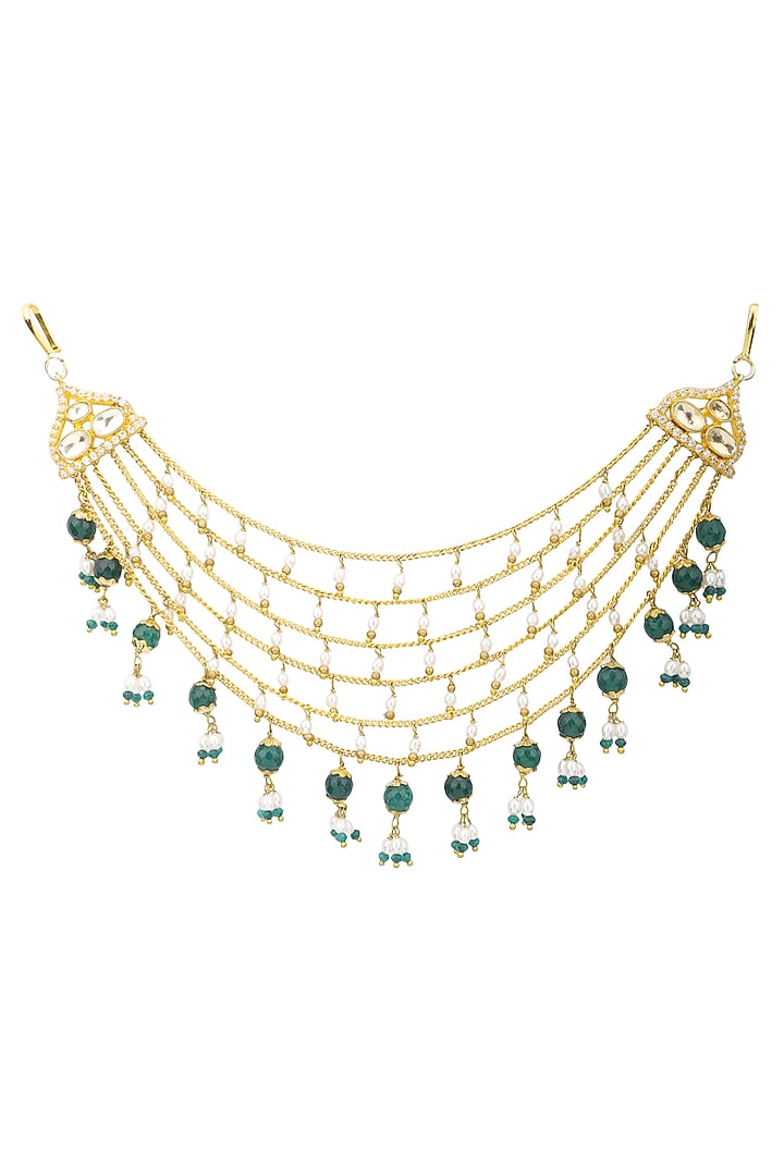 Gold plated rice pearls and green onyx hair accessory available only at Pernia's Pop Up Shop.