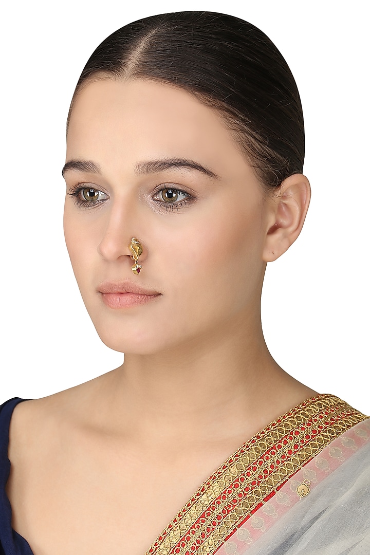 Gold Plated Lotus Nose Ring by Raabta By Rahul