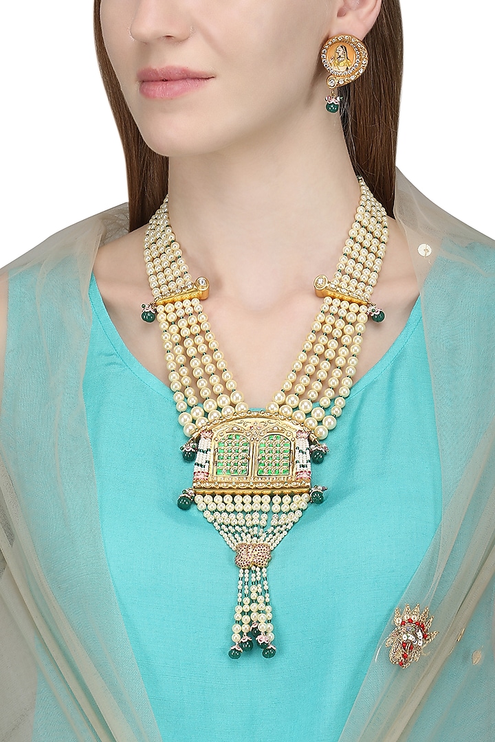 Gold Plated Kundan and Pearls Openable Palanquin Necklace Set by Raabta By Rahul