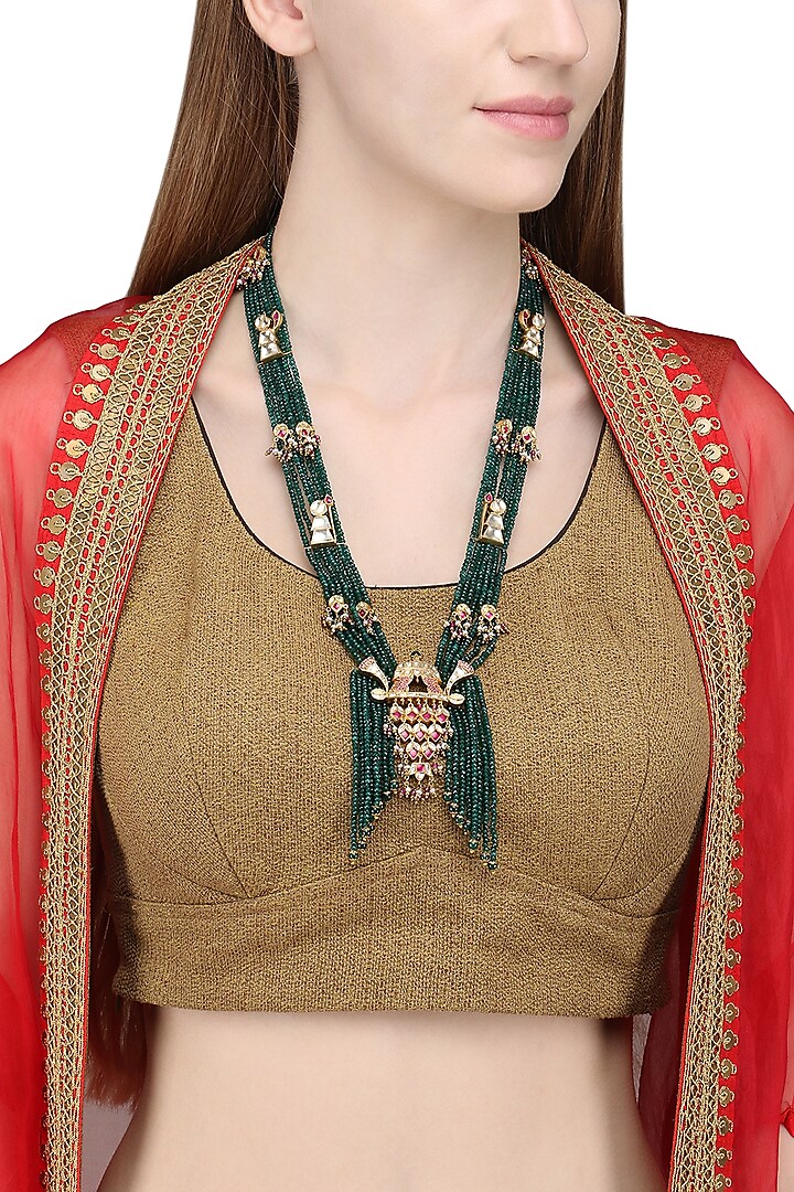 Gold Plated Green Onyx Palanquin Necklace by Raabta By Rahul