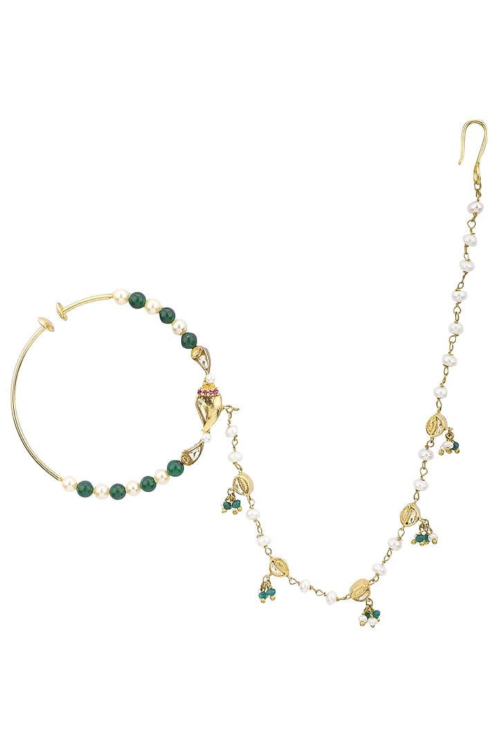 Gold plated green onyx tabla nose ring available only at Pernia's Pop Up Shop.