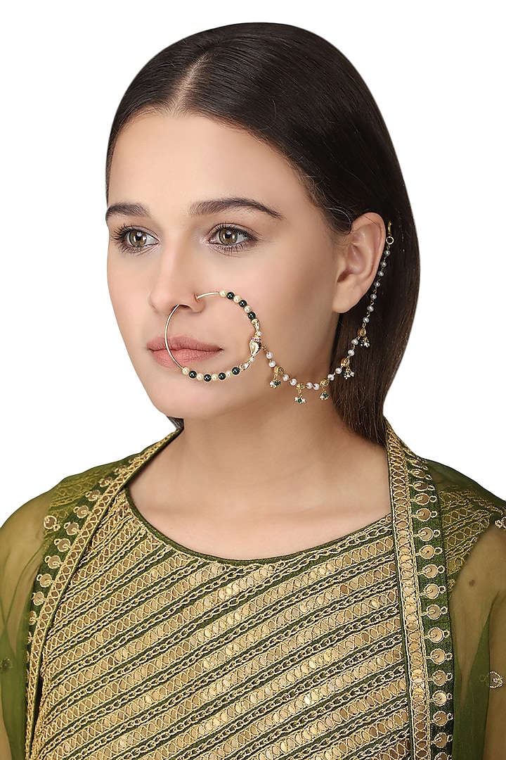 Gold plated green onyx tabla nose ring available only at Pernia's Pop Up Shop.