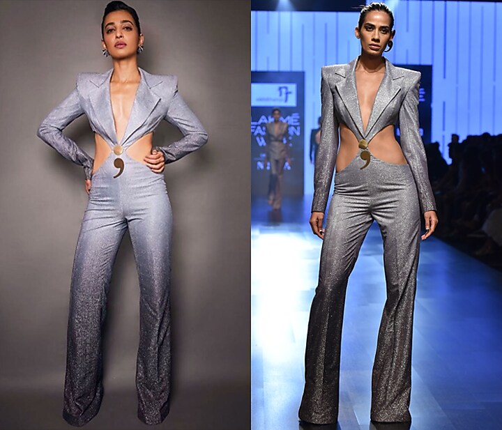 Silver Circular Waist Cut Out Shimmery Jumpsuit by Nikhil Thampi at Pernia's Pop Up Shop
