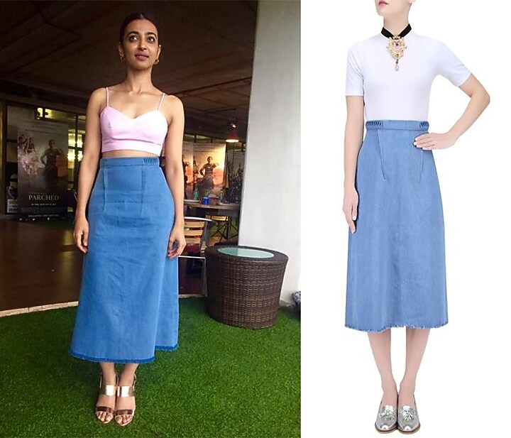 Light blue pleated belt skirt available only at Pernia's Pop Up Shop.
