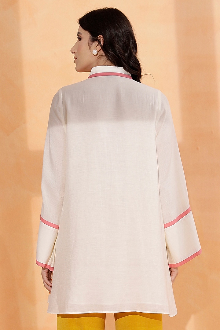 Off-White Chinon Silk Floral Embroidered Shirt by RADKA at Pernia's Pop Up Shop