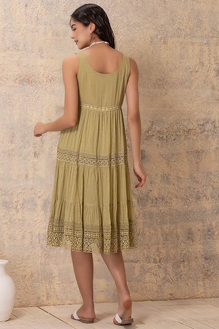 Green Cotton Tiered Summer Dress by Karuna Khaitan at Pernia's Pop Up Shop