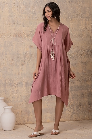 Pink Cotton Gathered Kaftan by Karuna Khaitan