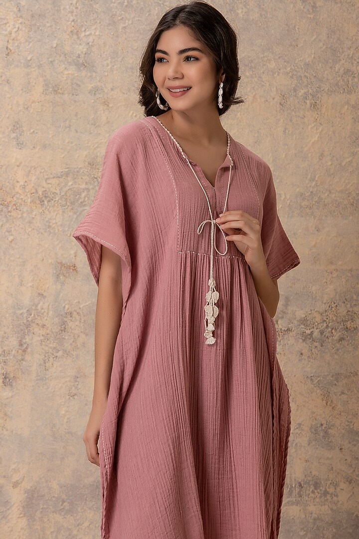 Pink Cotton Gathered Kaftan by Karuna Khaitan at Pernia's Pop Up Shop