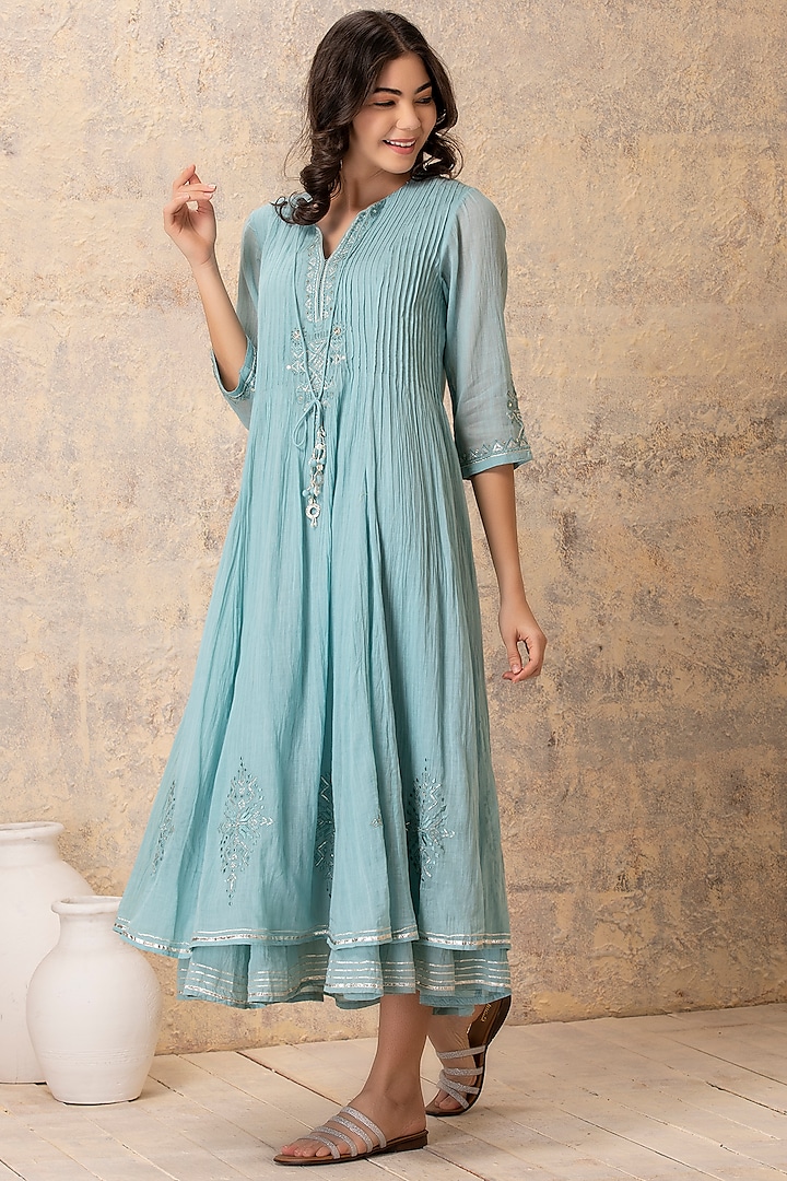Blue Embroidered Layered Dress by Karuna Khaitan