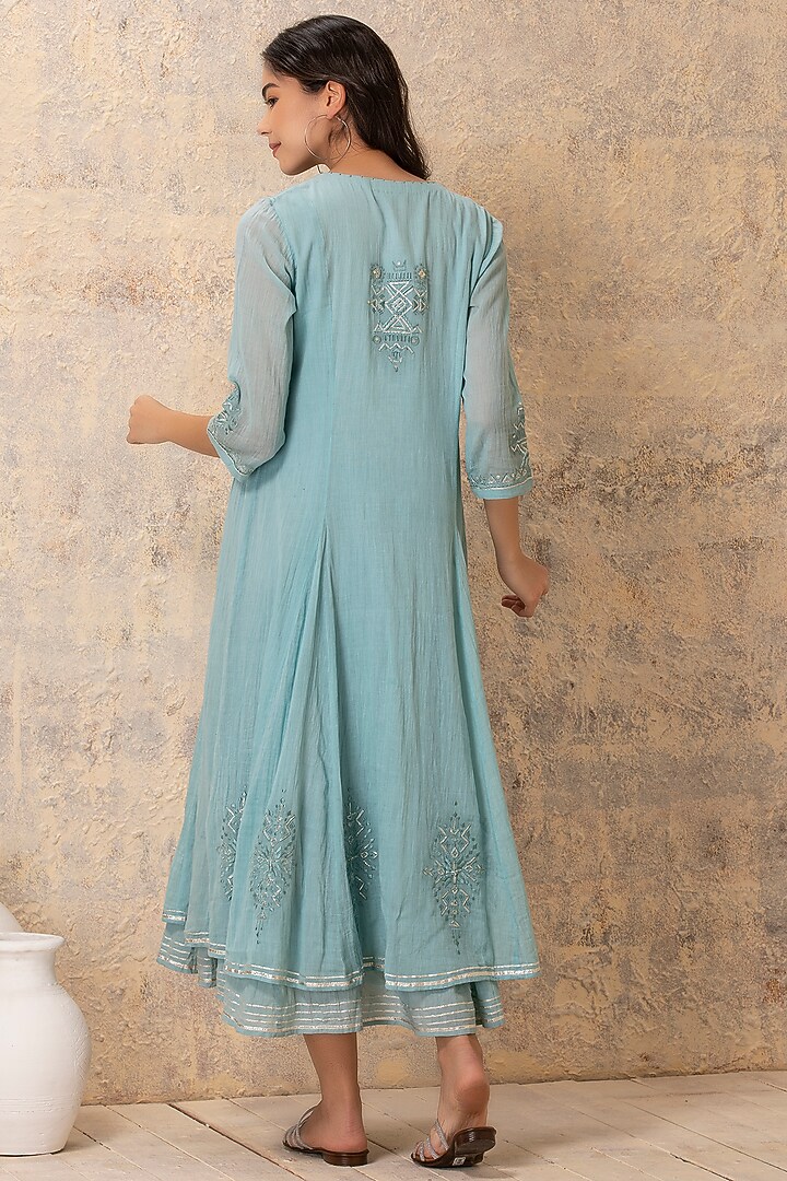 Blue Embroidered Layered Summer Dress by Karuna Khaitan at Pernia's Pop Up Shop