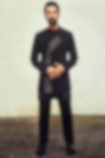 Black Kurta Set With Bandhgala Jacket by TISASTUDIO