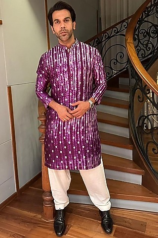 Purple Banarasi Silk Bandhani Printed Kurta Set by Qbik Men